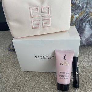 Givenchy pouch, and saint Laurent mascara and lotion